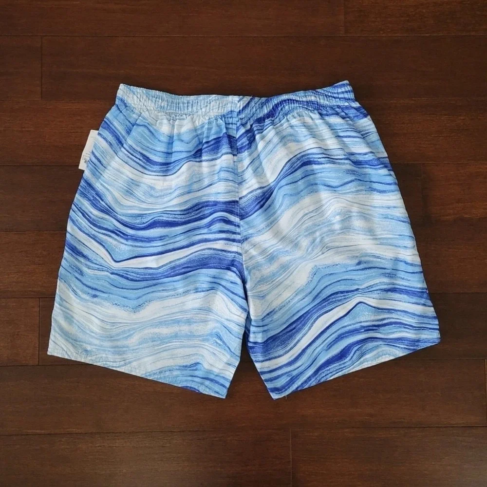 NWT Outdoor Oasis Mens Swim Trunks Shorts Size 2XLT Big & Tall Blue White Marble